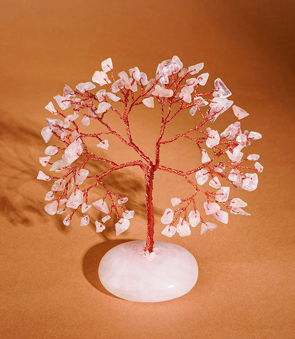 Rose Quartz Palm Stone Base Tree