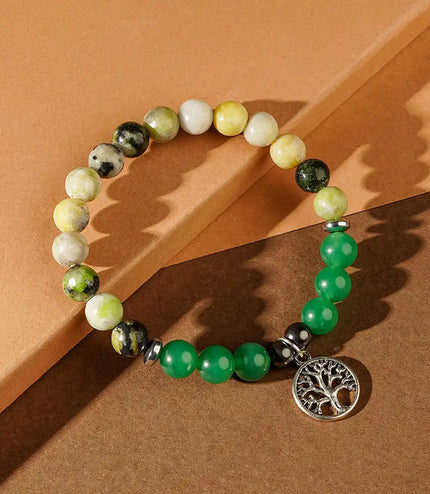 Serpentine & Green Aventurine Bracelet with Tree of Life Charm