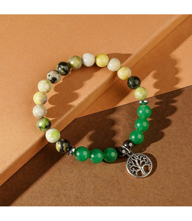 Serpentine & Green Aventurine Bracelet with Tree of Life Charm