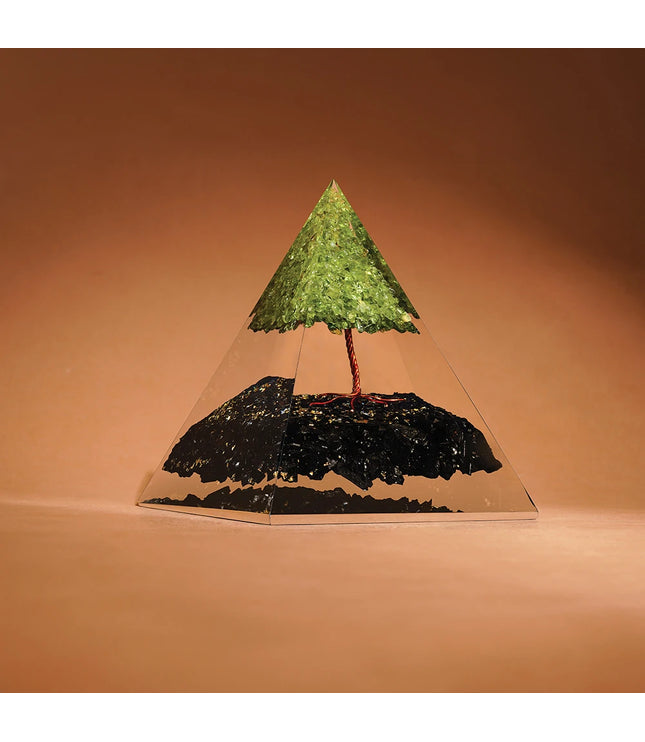 Black Tourmaline & Peridot Tree of Life Pyramid
