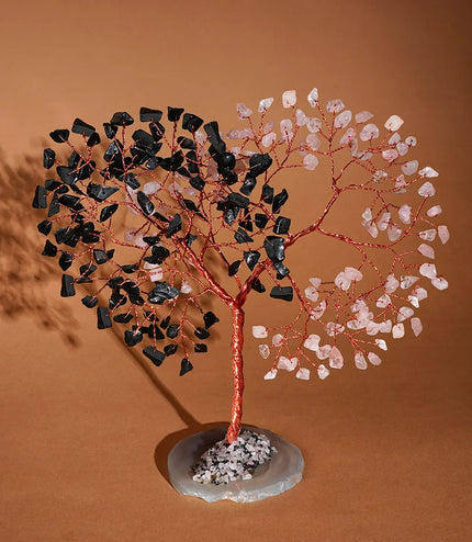 Rose Quartz & Black Obsidian Slice Base Tree