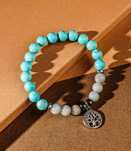 Turquoise & Angelite Bracelet with Tree of Life Charm