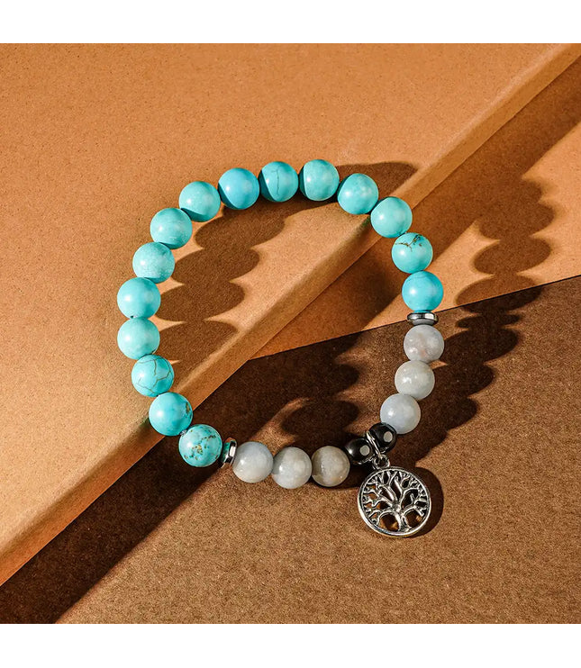 Turquoise & Angelite Bracelet with Tree of Life Charm