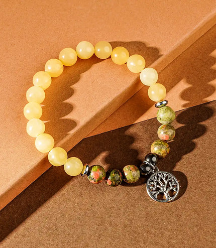 Celesite & Unakite Bracelet with Tree of Life Charm