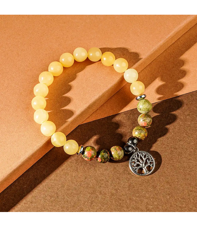 Celesite & Unakite Bracelet with Tree of Life Charm
