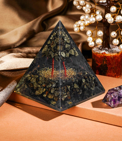 Pyrite Tree of Life Orgonite Pyramid