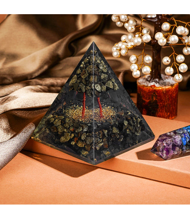 Pyrite Tree of Life Orgonite Pyramid