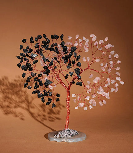 Rose Quartz & Black Obsidian Slice Base Tree