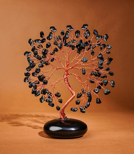 Black Obsidian Palm Stone Base Tree