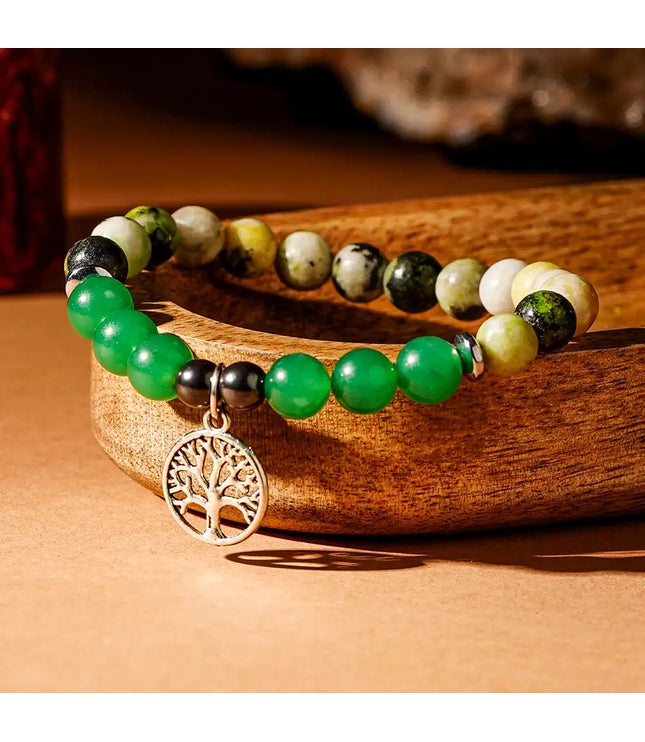 Serpentine & Green Aventurine Bracelet with Tree of Life Charm
