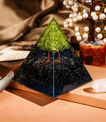 Black Tourmaline & Peridot Tree of Life Pyramid