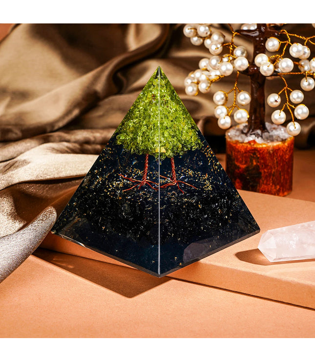 Black Tourmaline & Peridot Tree of Life Pyramid