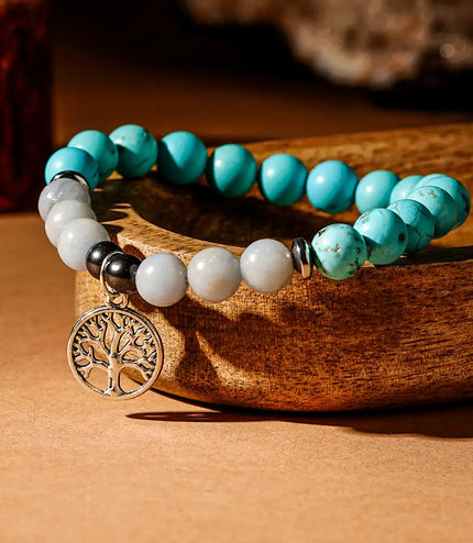 Turquoise & Angelite Bracelet with Tree of Life Charm