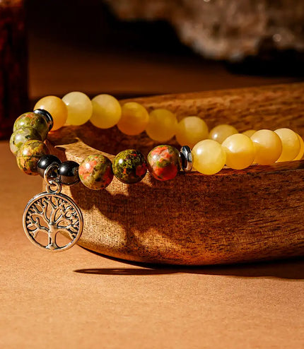 Celesite & Unakite Bracelet with Tree of Life Charm