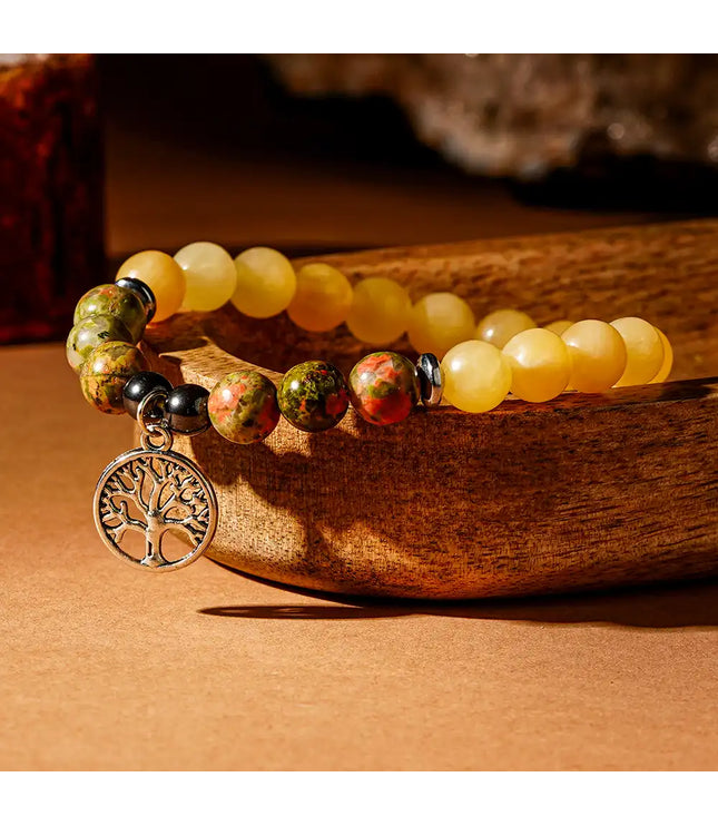 Celesite & Unakite Bracelet with Tree of Life Charm