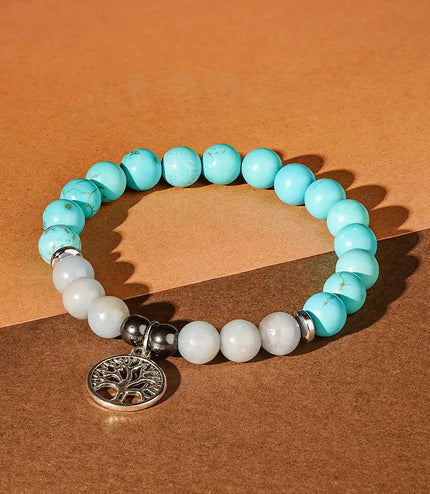 Turquoise & Angelite Bracelet with Tree of Life Charm