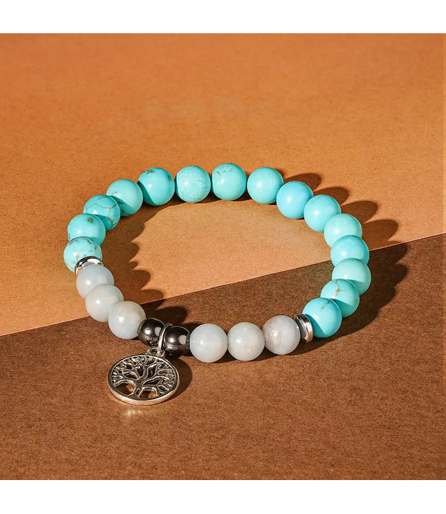 Turquoise & Angelite Bracelet with Tree of Life Charm