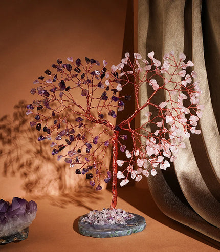 Rose Quartz & Amethyst Slice Base Tree