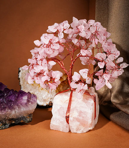 Rose Quartz Crystal Stone Base Tree