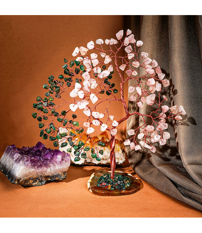 Rose Quartz & Green Aventurine Slice Base Tree