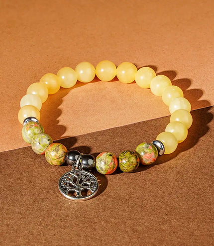 Celesite & Unakite Bracelet with Tree of Life Charm