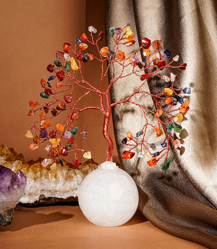 7 Chakra Clear Quartz Ball Base Tree