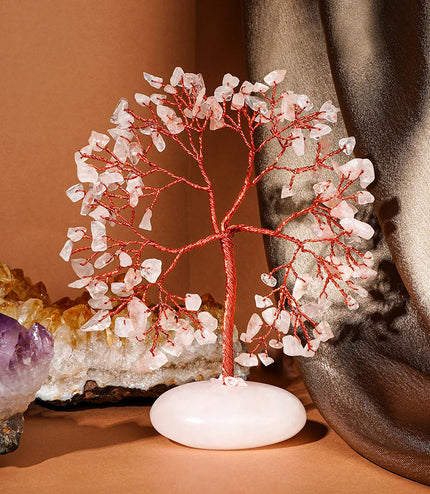 Rose Quartz Palm Stone Base Tree