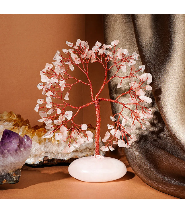 Rose Quartz Palm Stone Base Tree