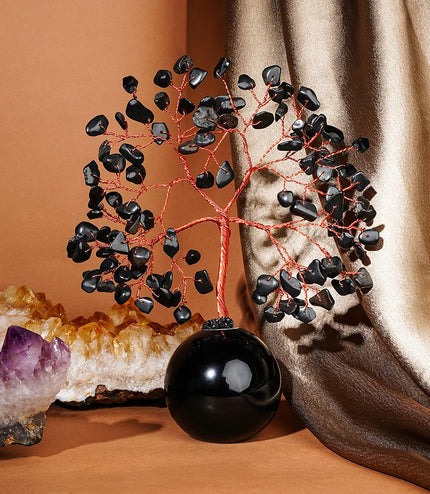 Black Obsidian Crystal Ball Base Tree