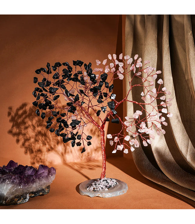 Rose Quartz & Black Obsidian Slice Base Tree