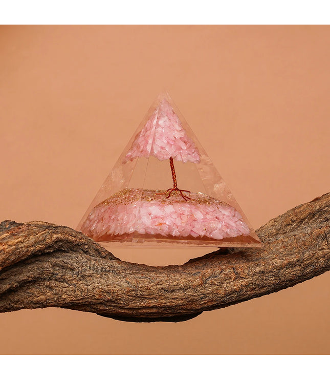 Rose Quartz Tree of Life Orgonite Pyramid