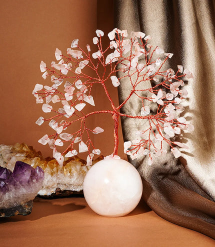 Rose Quartz Crystal Ball Base Tree