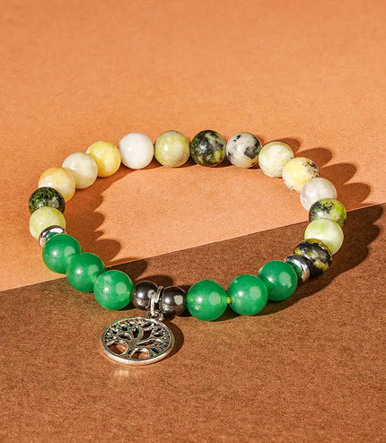 Serpentine & Green Aventurine Bracelet with Tree of Life Charm