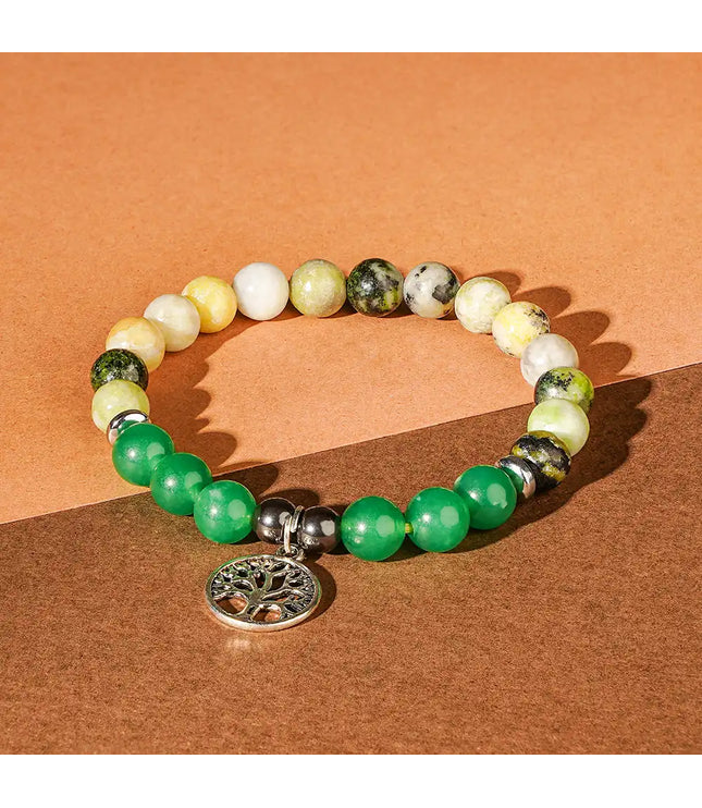 Serpentine & Green Aventurine Bracelet with Tree of Life Charm