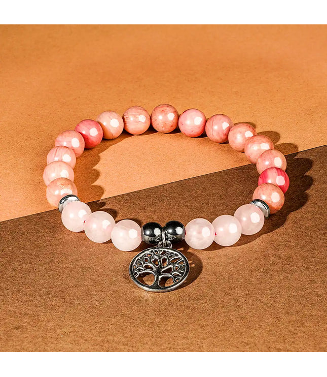 Rose Quartz & Rhodochrosite Bracelet with Tree of Life Charm