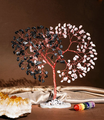 Rose Quartz & Black Obsidian Slice Base Tree