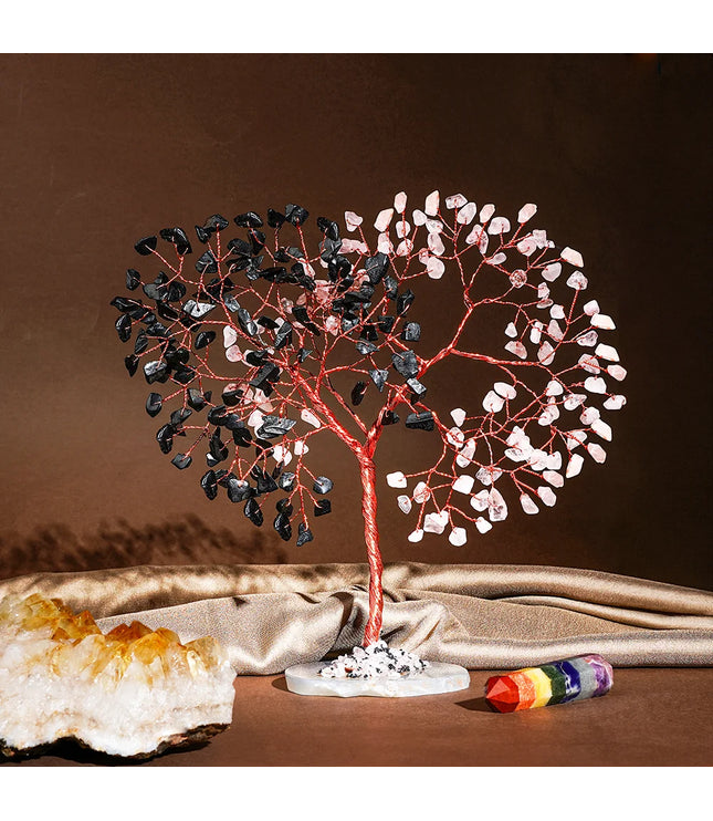 Rose Quartz & Black Obsidian Slice Base Tree