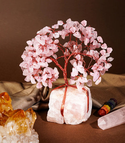 Rose Quartz Crystal Stone Base Tree