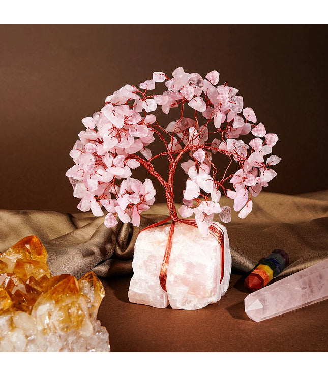 Rose Quartz Crystal Stone Base Tree