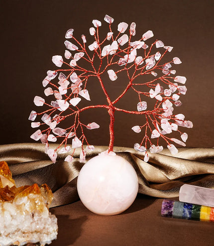 Rose Quartz Crystal Ball Base Tree