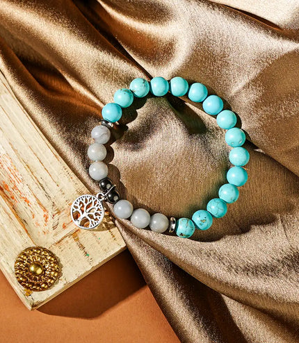 Turquoise & Angelite Bracelet with Tree of Life Charm