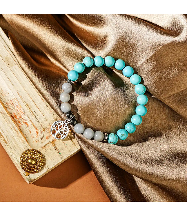 Turquoise & Angelite Bracelet with Tree of Life Charm