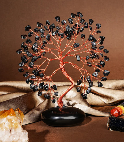 Black Obsidian Palm Stone Base Tree