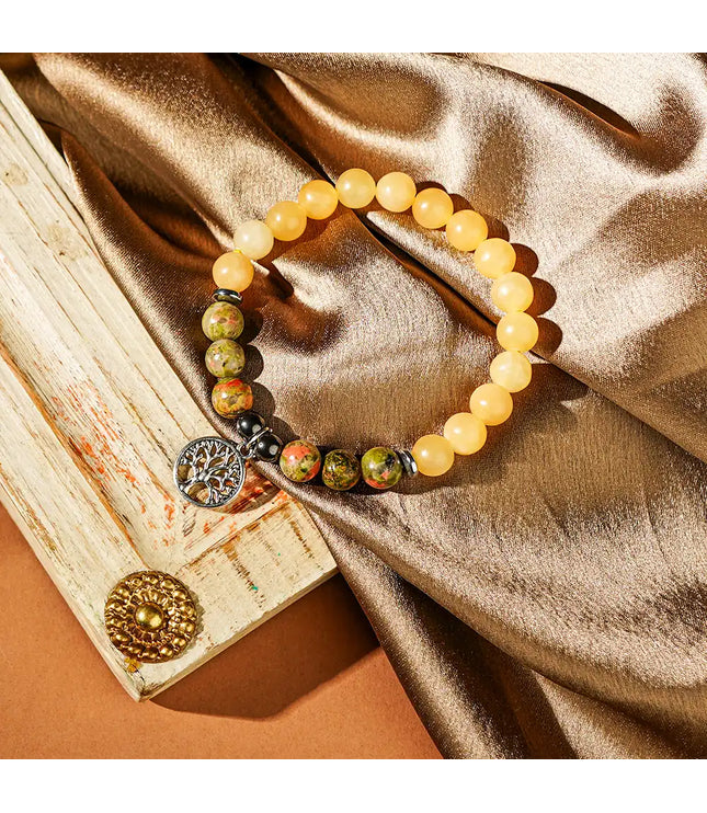 Celesite & Unakite Bracelet with Tree of Life Charm
