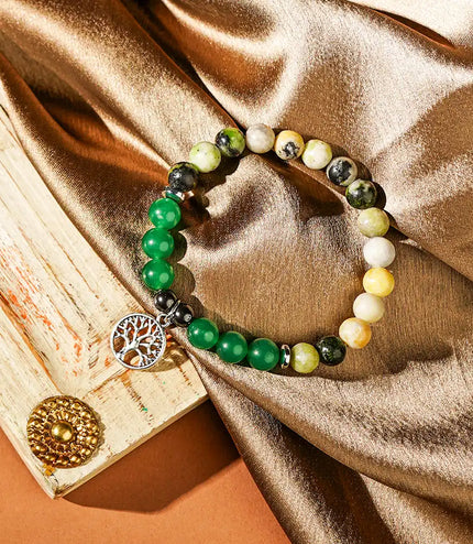 Serpentine & Green Aventurine Bracelet with Tree of Life Charm