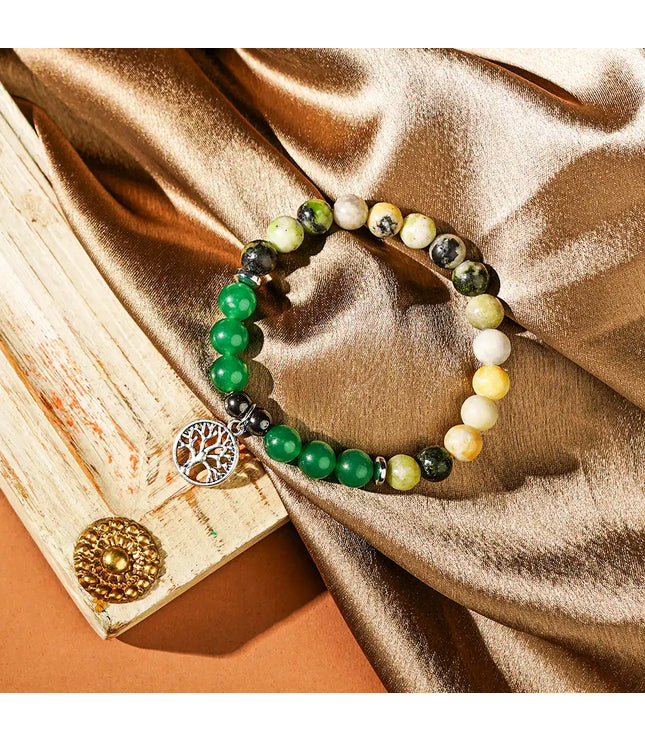 Serpentine & Green Aventurine Bracelet with Tree of Life Charm