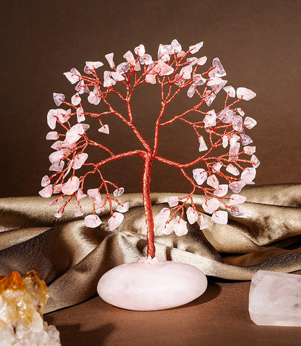 Rose Quartz Palm Stone Base Tree