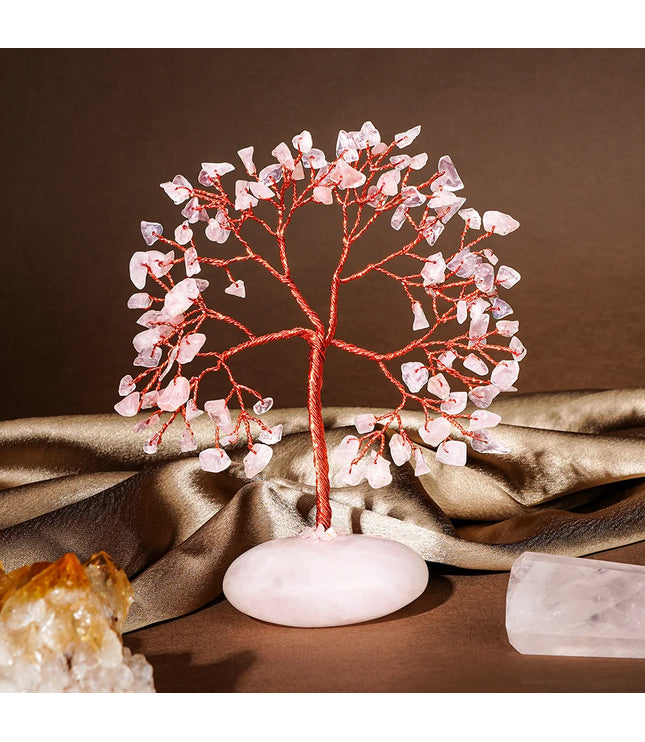 Rose Quartz Palm Stone Base Tree