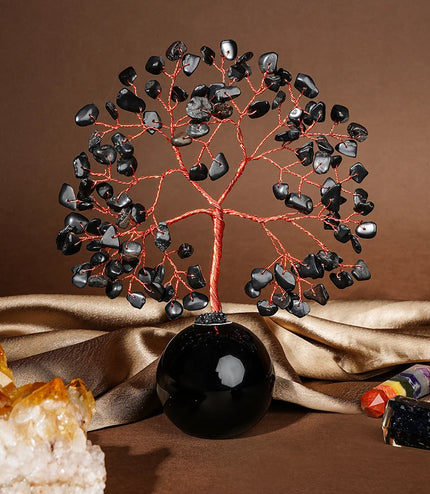 Black Obsidian Crystal Ball Base Tree