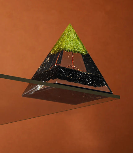 Black Tourmaline & Peridot Tree of Life Pyramid